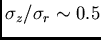 $\sigma_z/\sigma_r\sim0.5$