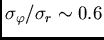 $\sigma_{\varphi}/\sigma_r\sim0.6$